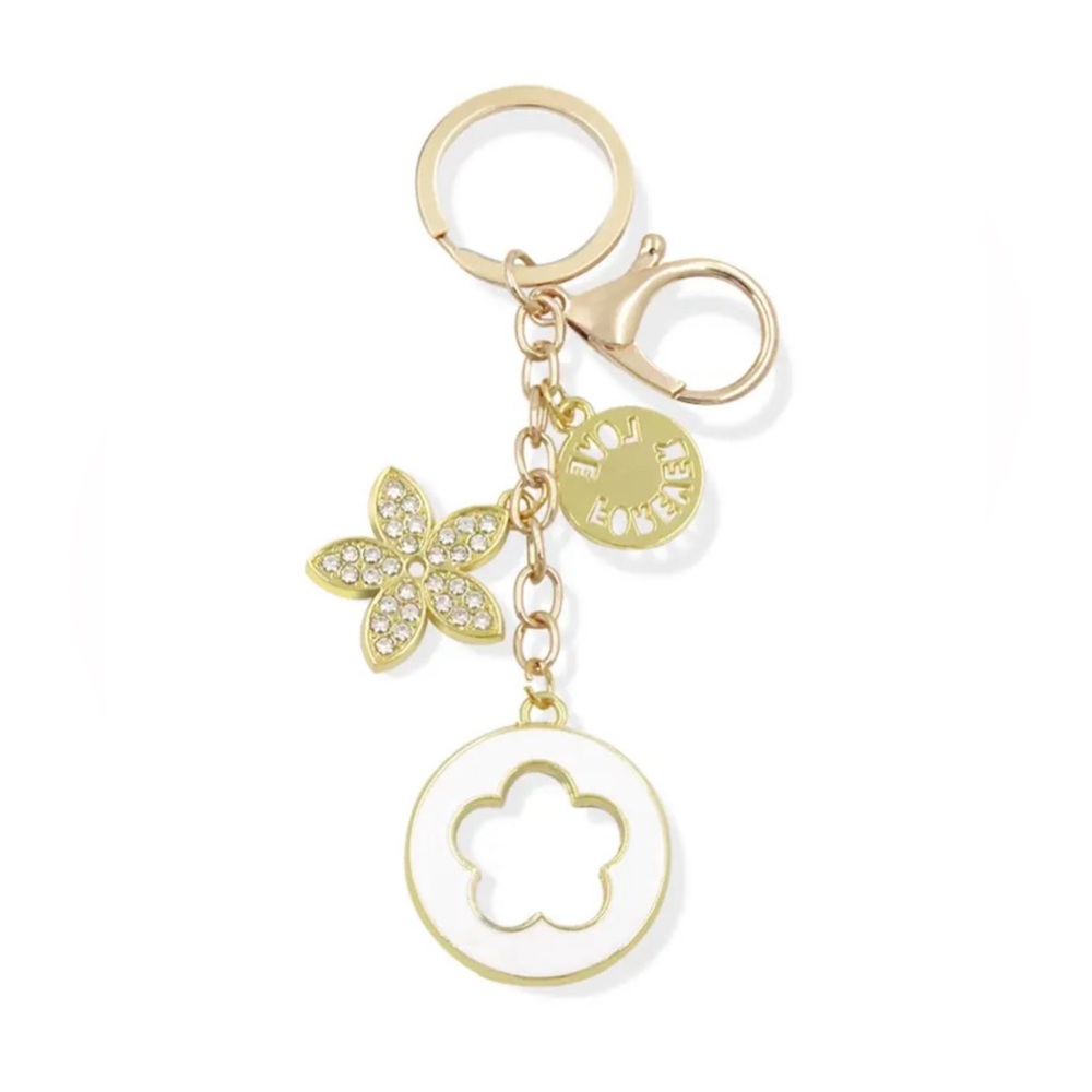 Fashion Flower Clover Keychain letter Love Forever Rhinestone